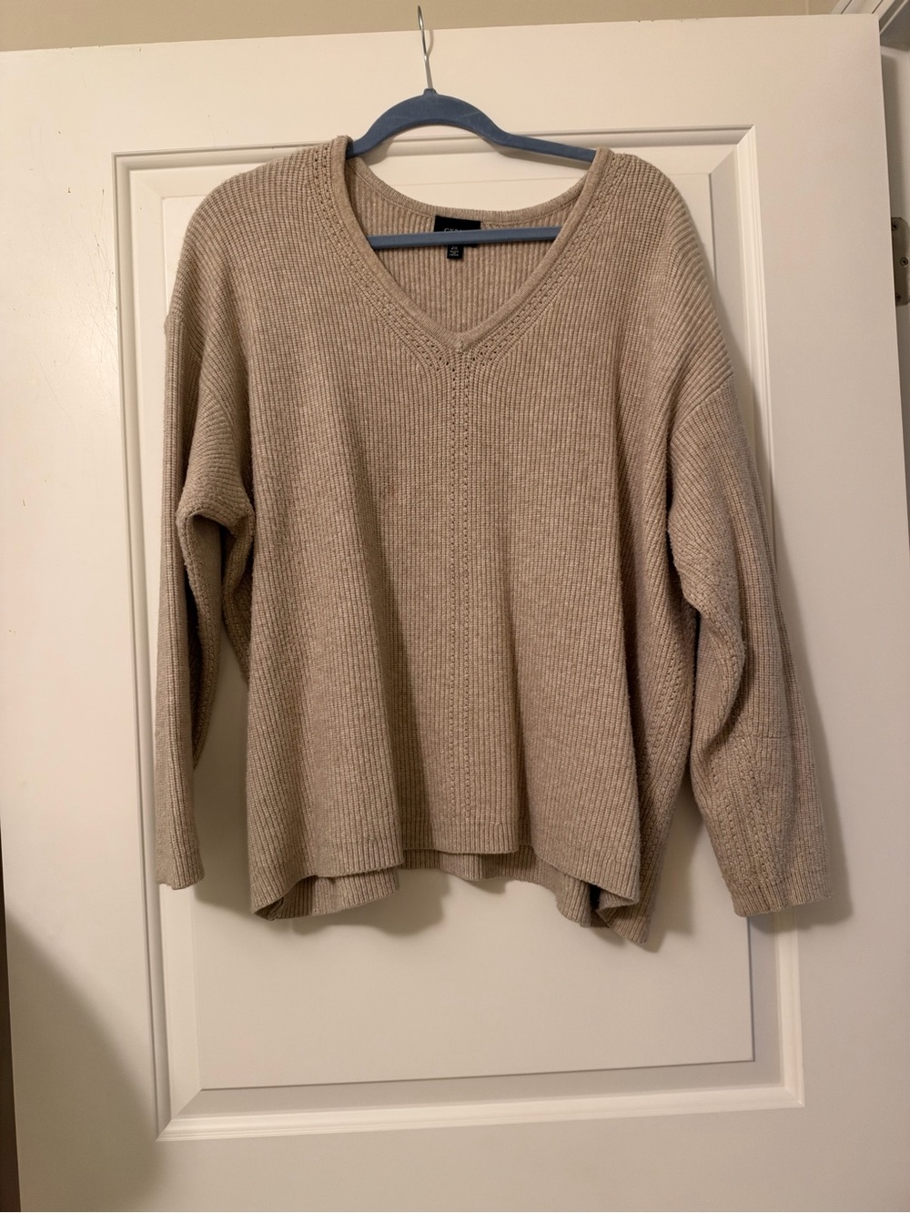Cyrus Neutral Beige Ribbed V-Neck Sweater